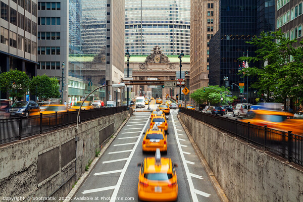 Yellow taxi cabs surfacing from underpass New York Picture Board by Spotmatik 