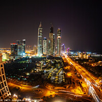 Buy canvas prints of Night illuminated view Skyscrapers Sheikh Zayed road Dubai  by Spotmatik 