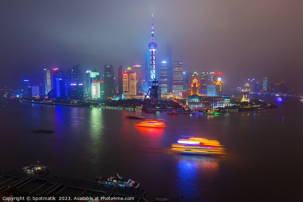 Illuminated Huangpu River Shanghai and Oriental Pe Picture Board by Spotmatik 