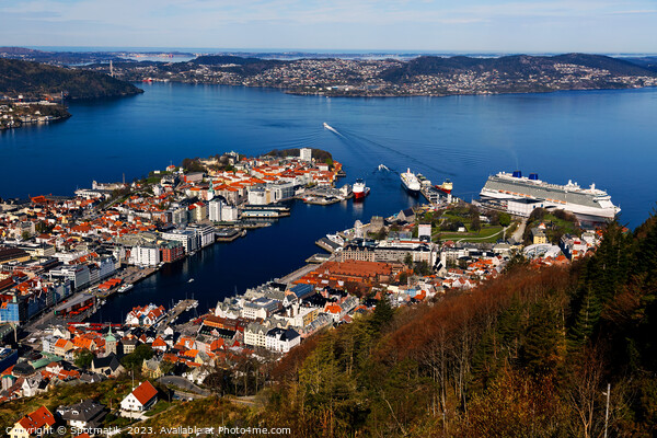 View of Bergen harbor cruise ship terminal Norway  Picture Board by Spotmatik 