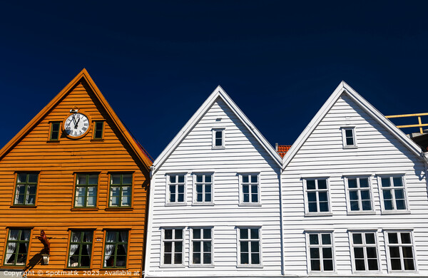 View of Bryggen Bergen Old wooden buildings Norway Picture Board by Spotmatik 