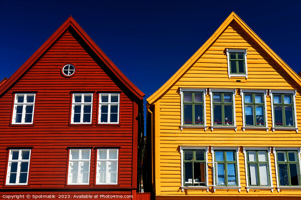 View Bergen Norway colorful wooden clad boat houses  Picture Board by Spotmatik 