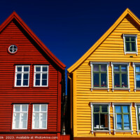 Buy canvas prints of View Bergen Norway colorful wooden clad boat houses  by Spotmatik 
