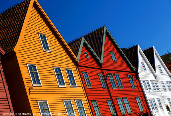View Bryggen Bergen Old wharf traditional colorful buildings  Picture Board by Spotmatik 