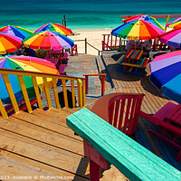Buy canvas prints of Umbrellas in the sun tropical beach Bahamas Caribbean by Spotmatik 