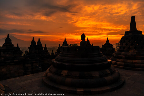 View at sunrise of Borobudur religious temple Java  Picture Board by Spotmatik 