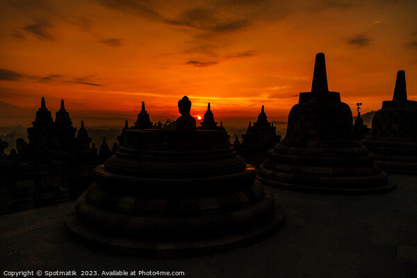 Sunrise over Borobudur a religious ruined temple Java  Picture Board by Spotmatik 