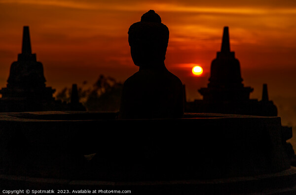 Early morning view sunrise Borobudur religious temple Java Picture Board by Spotmatik 