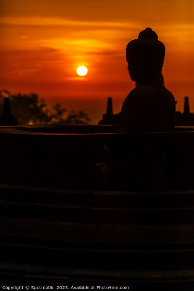 Silhouette at sunrise Borobudur religious temple Java Indonesia Picture Board by Spotmatik 