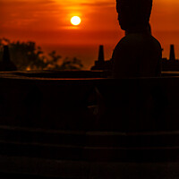 Buy canvas prints of Silhouette at sunrise Borobudur religious temple Java Indonesia by Spotmatik 