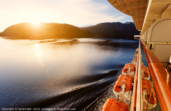 Sunset view Fjord from balcony cabin Cruise ship  Picture Board by Spotmatik 
