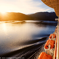 Buy canvas prints of Sunset view Fjord from balcony cabin Cruise ship  by Spotmatik 