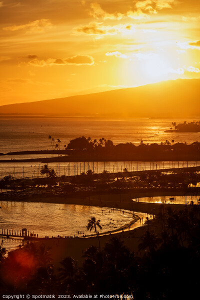 Oahu Island Hawaiian coastal sunset Waikiki Pacific ocean Picture Board by Spotmatik 