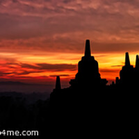 Buy canvas prints of Panorama sunrise Borobudur religious temple at sunrise Indonesia by Spotmatik 