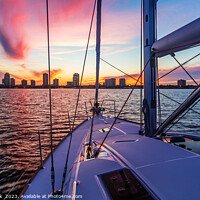 Buy canvas prints of Cityscape view from luxury yacht with beautiful sunrise by Spotmatik 