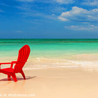 Buy canvas prints of Panoramic red travel chairs on white sandy beach by Spotmatik 