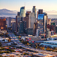 Buy canvas prints of Aerial view sunrise of Los Angeles city skyline  by Spotmatik 