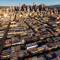 Buy canvas prints of Aerial of Urban Los Angeles city skyscrapers America by Spotmatik 