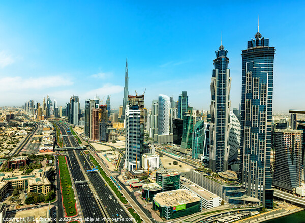 Aerial view Dubai city skyscrapers Sheikh Zayed Road  Picture Board by Spotmatik 
