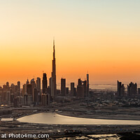 Buy canvas prints of Aerial Panorama sunset Dubai city modern skyscrapers UAE by Spotmatik 
