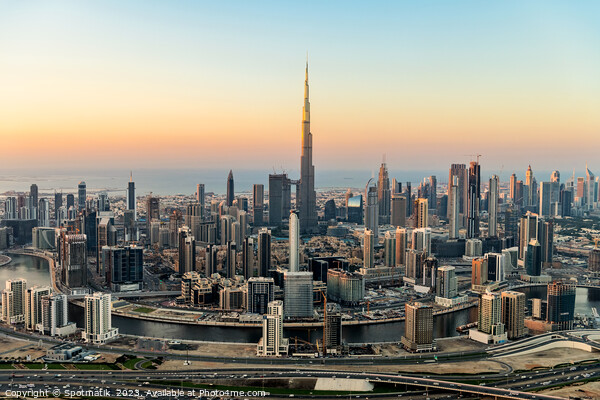 Aerial view Dubai city skyscrapers Burj Khalifa UAE Picture Board by Spotmatik 