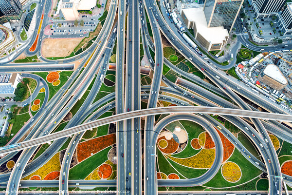 Aerial Dubai highway Intersection Sheikh Zayed Road UAE Picture Board by Spotmatik 