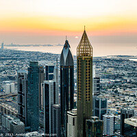 Buy canvas prints of Aerial Dubai sunset Persian Gulf coastline skyscrapers UAE by Spotmatik 