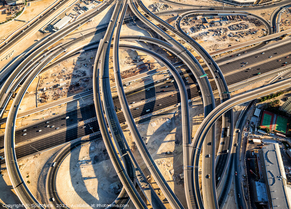 Aerial overhead view Dubai Sheikh Zayed Road Highway  Picture Board by Spotmatik 
