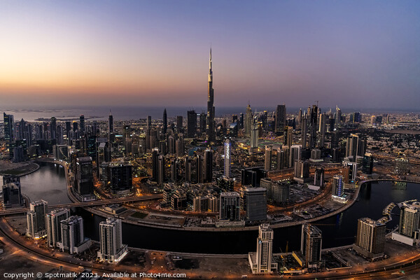Aerial sunset view Dubai Skyline Burj Khalifa Skyscraper  Picture Board by Spotmatik 