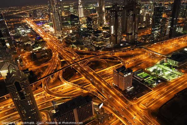 Aerial Dubai view at night Sheikh Zayed Road  Picture Board by Spotmatik 