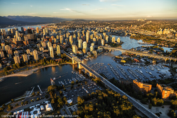 Aerial Vancouver city skyscrapers Burrard Street Bridge Canada Picture Board by Spotmatik 