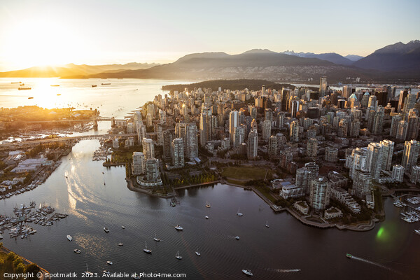 Aerial sunset Vancouver city skyscrapers English Bay Canada Picture Board by Spotmatik 