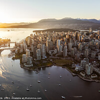 Buy canvas prints of Aerial sunset Vancouver city skyscrapers English Bay Canada by Spotmatik 