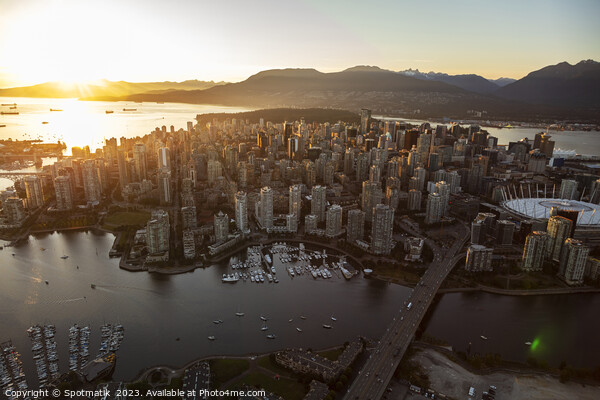 Aerial sunset Vancouver skyscrapers BC Place Stadium Canada Picture Board by Spotmatik 