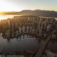 Buy canvas prints of Aerial sunset Vancouver skyscrapers BC Place Stadium Canada by Spotmatik 
