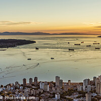 Buy canvas prints of Aerial sunset Panorama view over Vancouver Burrard Inlet  by Spotmatik 