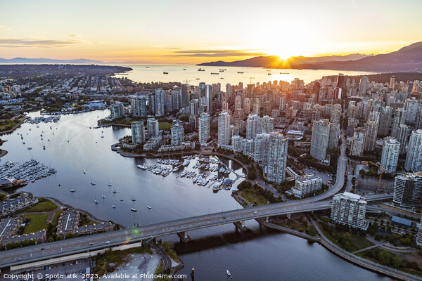 Aerial sunset view Vancouver skyscrapers Cambie Bridge Canada Picture Board by Spotmatik 