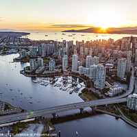 Buy canvas prints of Aerial sunset view Vancouver skyscrapers Cambie Bridge Canada by Spotmatik 