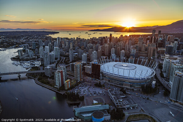 Aerial Vancouver sunset over BC Place Stadium Canada Picture Board by Spotmatik 