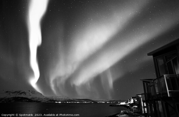 Northern Lights in night sky Norwegian Fjord Winter Picture Board by Spotmatik 