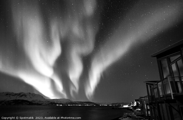Aurora borealis in Norwegian Fjord lake home Scandinavia Picture Board by Spotmatik 