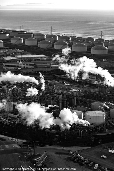 Aerial Pacific ocean view of Industrial refinery California Picture Board by Spotmatik 