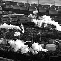 Buy canvas prints of Aerial Pacific ocean view of Industrial refinery California by Spotmatik 