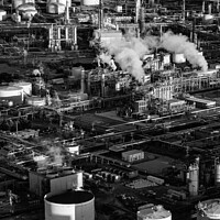 Buy canvas prints of Aerial view of a coastal Petrochemical storage facility  by Spotmatik 