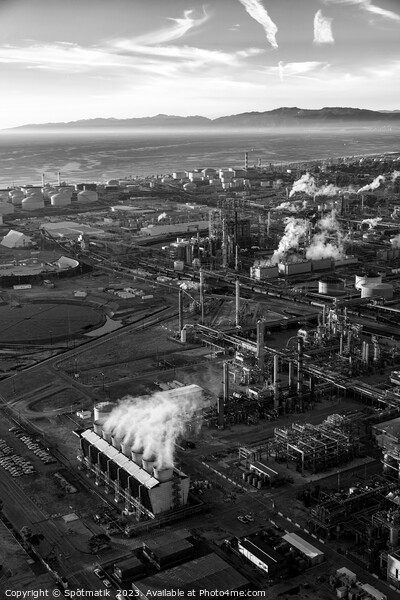 Aerial of Industrial Pacific coastal oil refinery California Picture Board by Spotmatik 