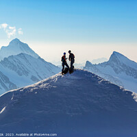 Buy canvas prints of Aerial Switzerland two climbers on snow covered Peak by Spotmatik 