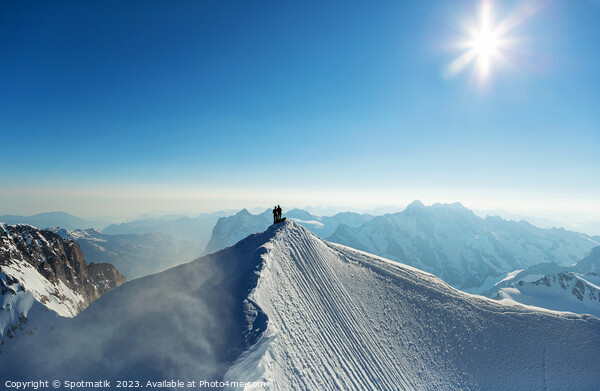 Aerial Switzerland mountaineers on snow covered Peak Europe Picture Board by Spotmatik 