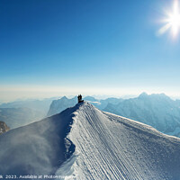 Buy canvas prints of Aerial Switzerland mountaineers on snow covered Peak Europe by Spotmatik 