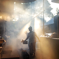 Buy canvas prints of Indonesian outdoors Balinese traditional village cooking by Spotmatik 