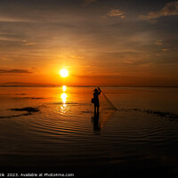 Buy canvas prints of Silhouette Balinese sunrise fisherman casting net Flores sea by Spotmatik 